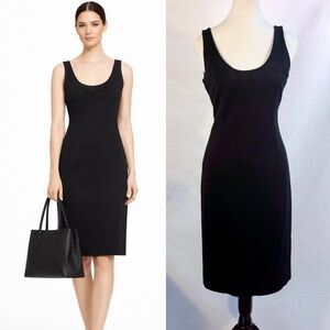 Eileen Fisher Black Ponte Knit Sheath Dress Silk Blend Lined Knee Length XS💛